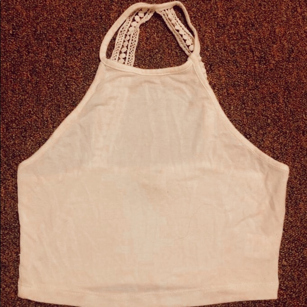 white halter neck crop top